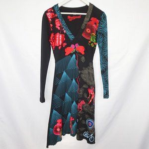 Desigual Black Graphic Embroidered Artsy Dress